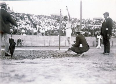 Ray Ewry of the New York Athletic Club Competing in the Standing Broad Jump at the 1904 Olympics. Ewry Won the Event by Jessie Tarbox Beals